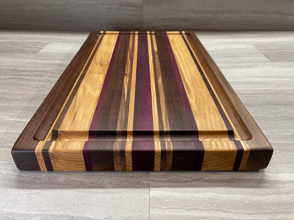 Wood Cutting Board with Exotic Purpleheart Wood and Juice Groove